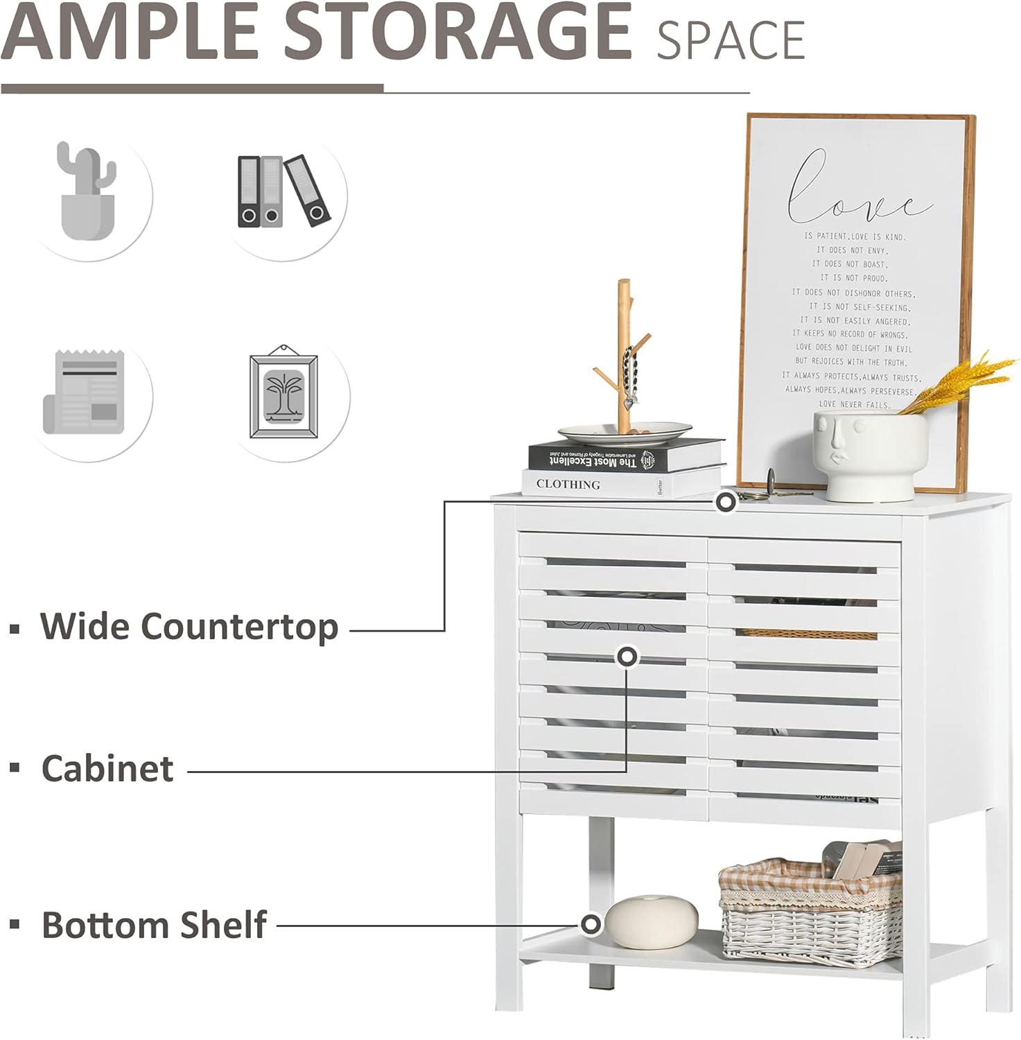 White Buffet Sideboard Storage Cabinet with Slat Double Doors Y58751