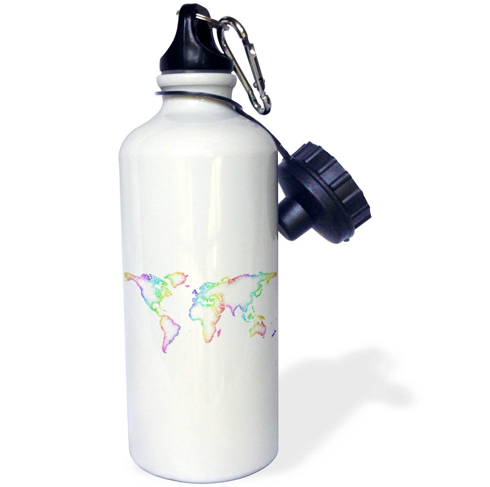Rainbow World Map Water Bottle, 21-ounce N569224