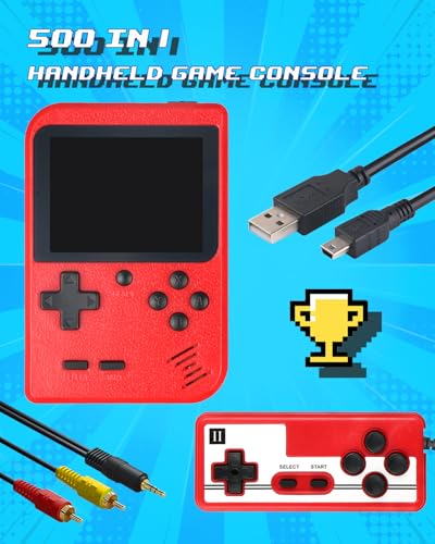 Handheld Retro Video Game Console with 500 Games, 3.0 Inches Screen, Red I649688