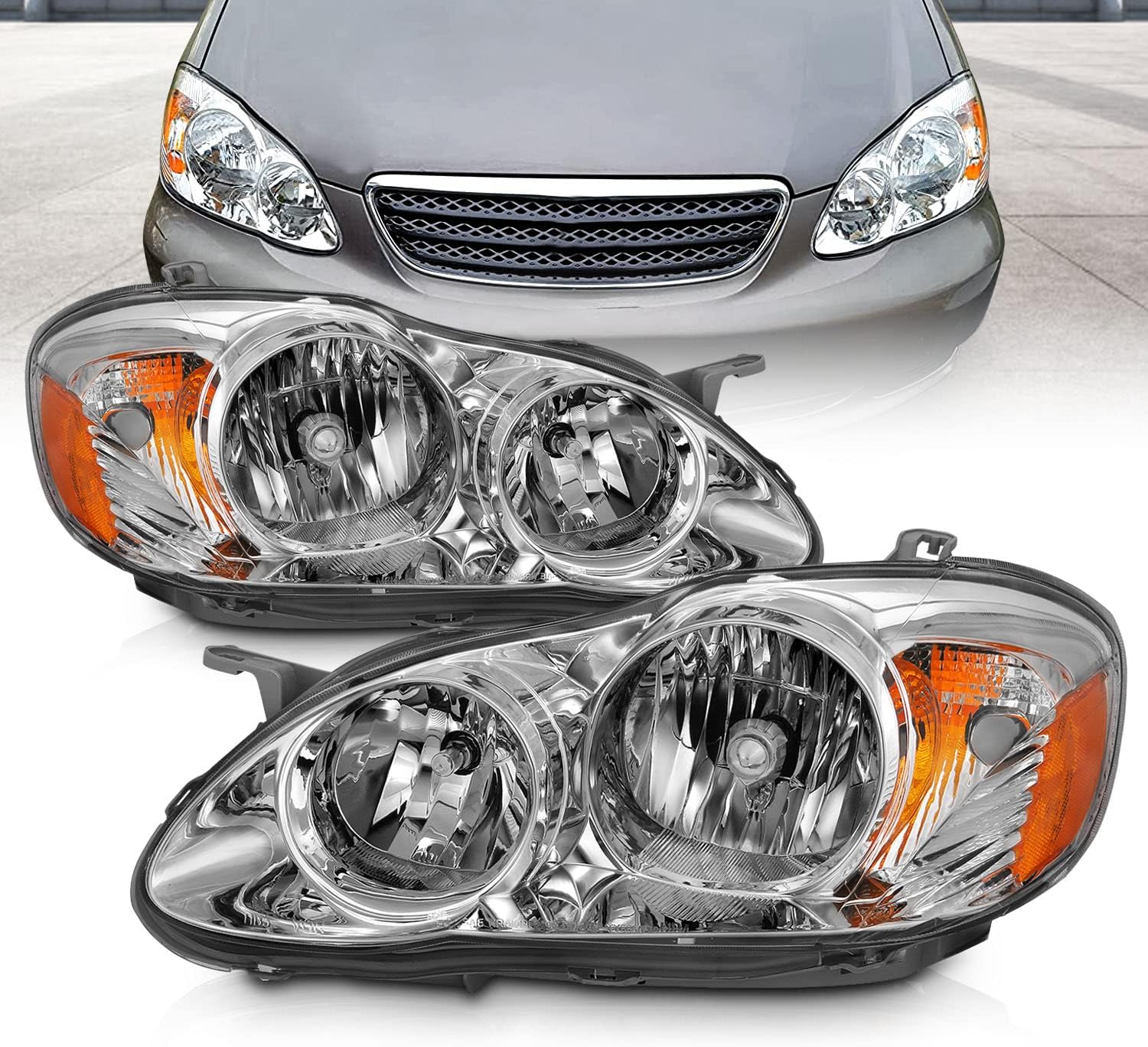 Chrome Replacement Headlights Assembly For 2003-2008 Toyota Corolla (Pair) E52503