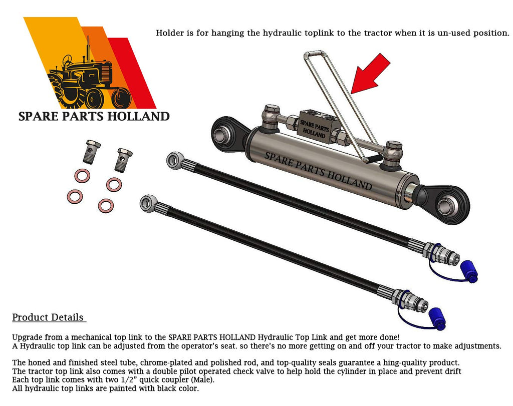 Hydraulic Top Link Cat. 2-2 with Locking Block 7 3/4” - 24” with 2 x Hoses W51925