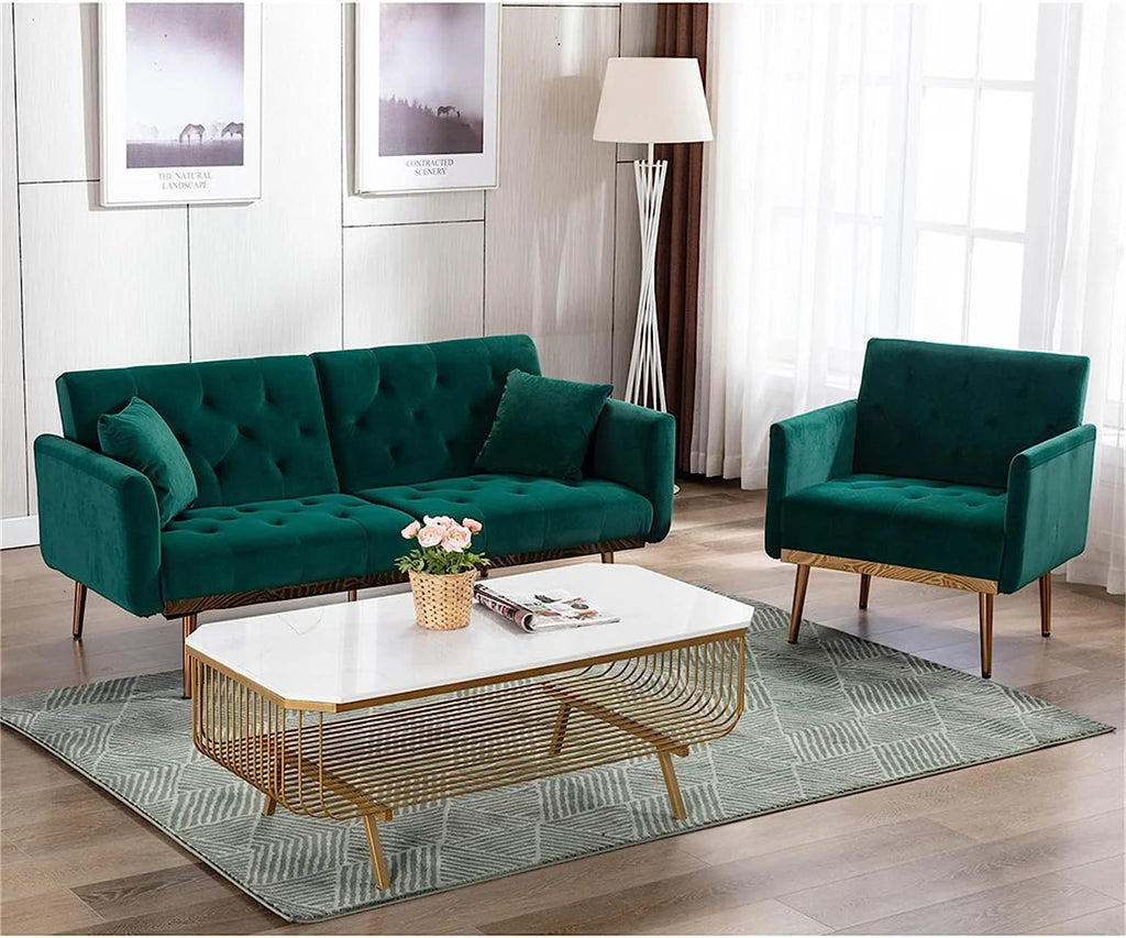 Square Velvet Accent Chair with Golden Metal Legs G22758