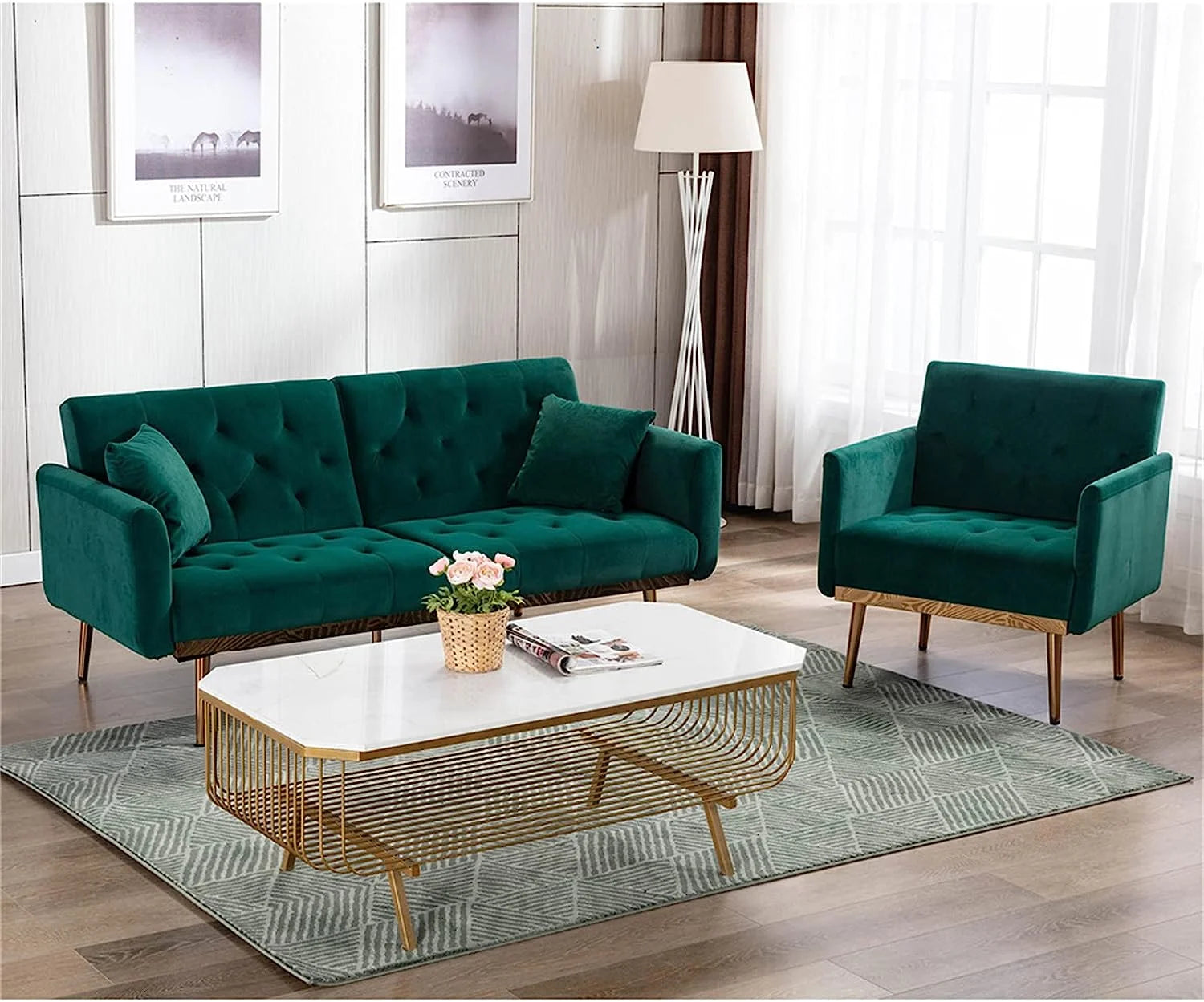 Square Velvet Accent Chair with Golden Metal Legs G22758