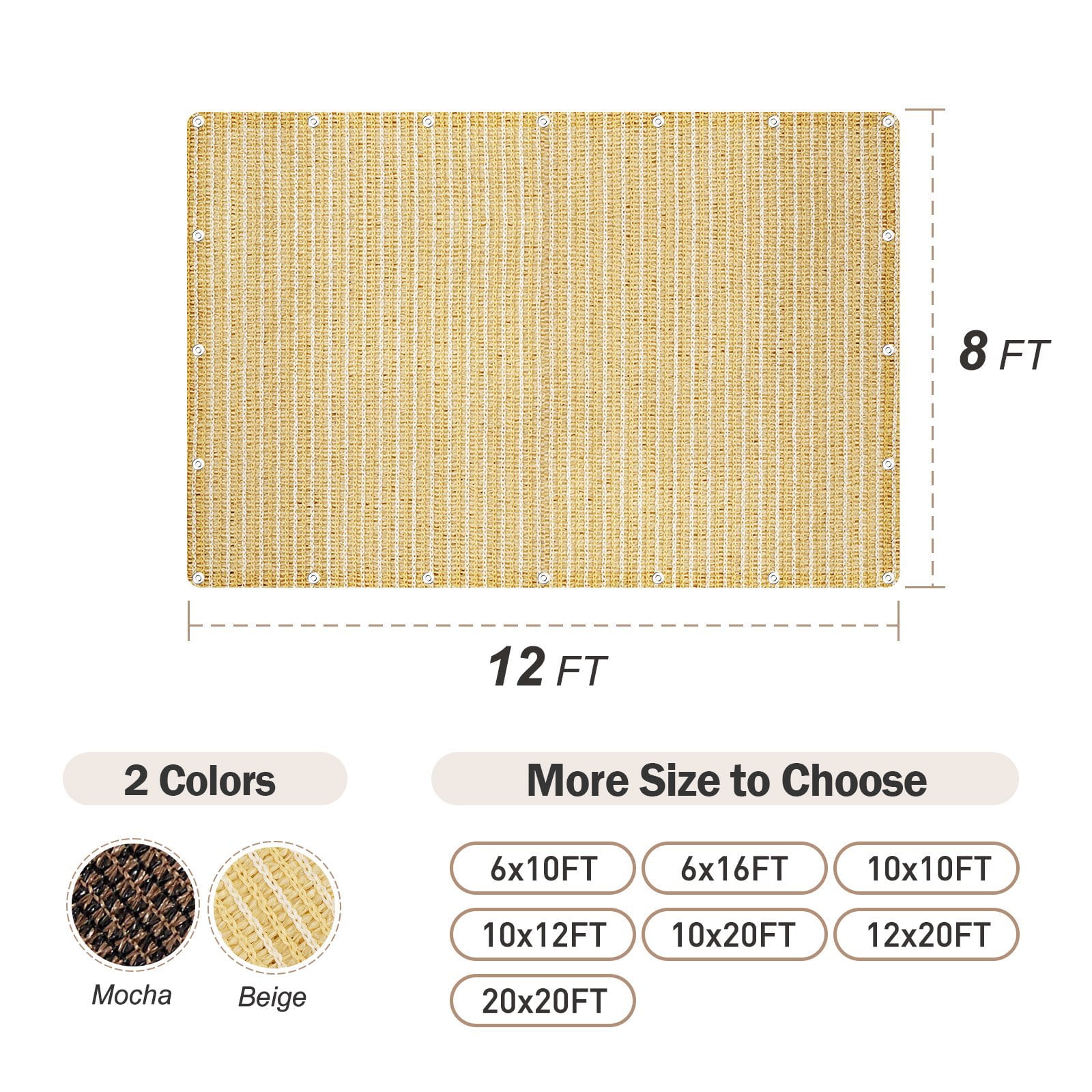 Beige 8x12ft Sunblock Shade Cloth J2516
