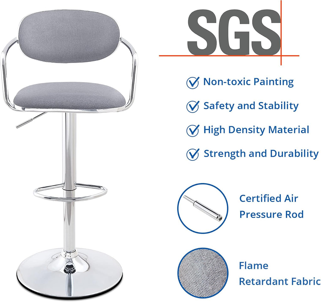 Grey Fabric Metal Swivel Bar Stools Set of 2 X738