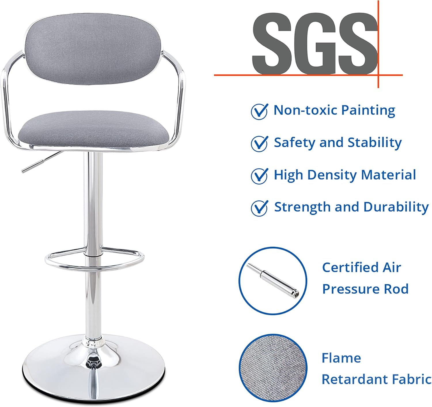 Grey Fabric Metal Swivel Bar Stools Set of 2 X738