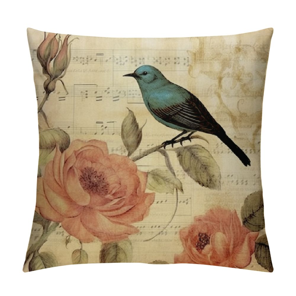 Victorian Bird Paris French Botanical Rose Cushion Pillow Case O310