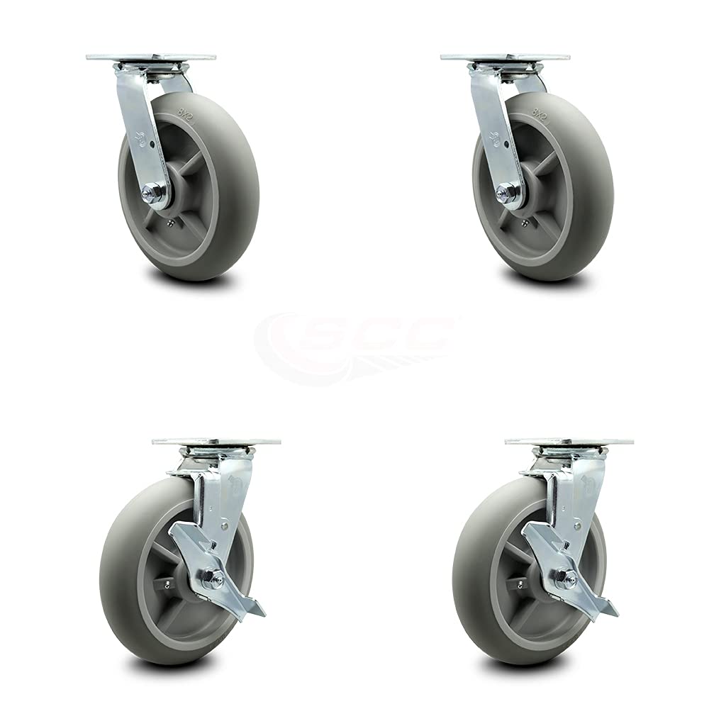 8 Inch Gray Non-Marking Thermoplastic Rubber Swivel Caster with Bolt-On Swivel Lock X576