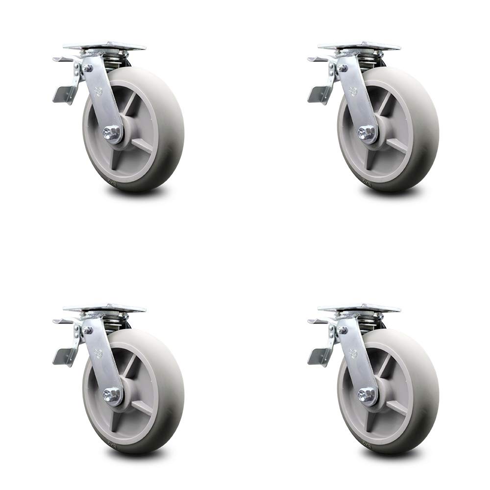 8 Inch Gray Non-Marking Thermoplastic Rubber Swivel Caster with Bolt-On Swivel Lock X576