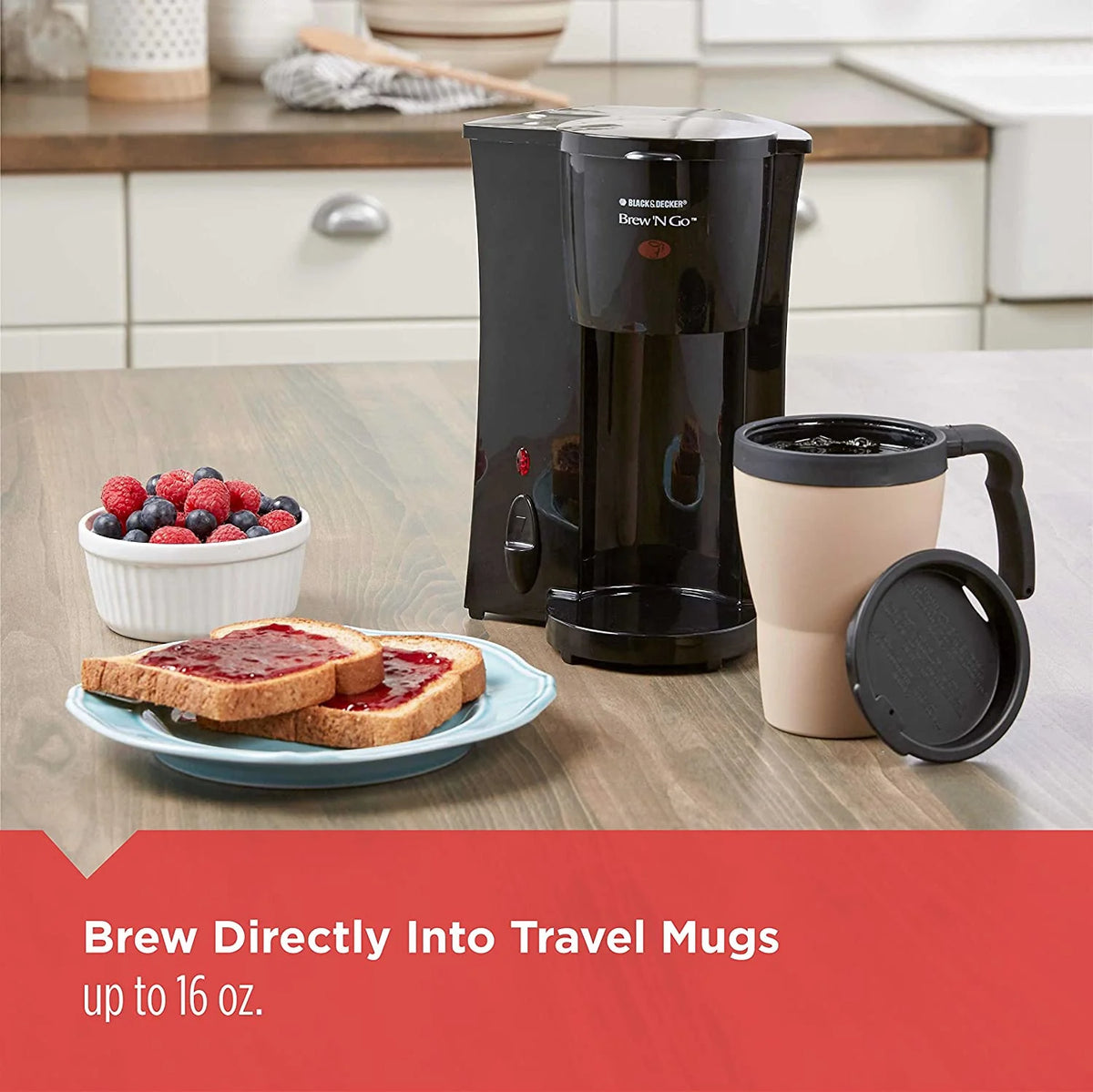 Personal Coffeemaker with Travel Mug, Black/Beige T71980