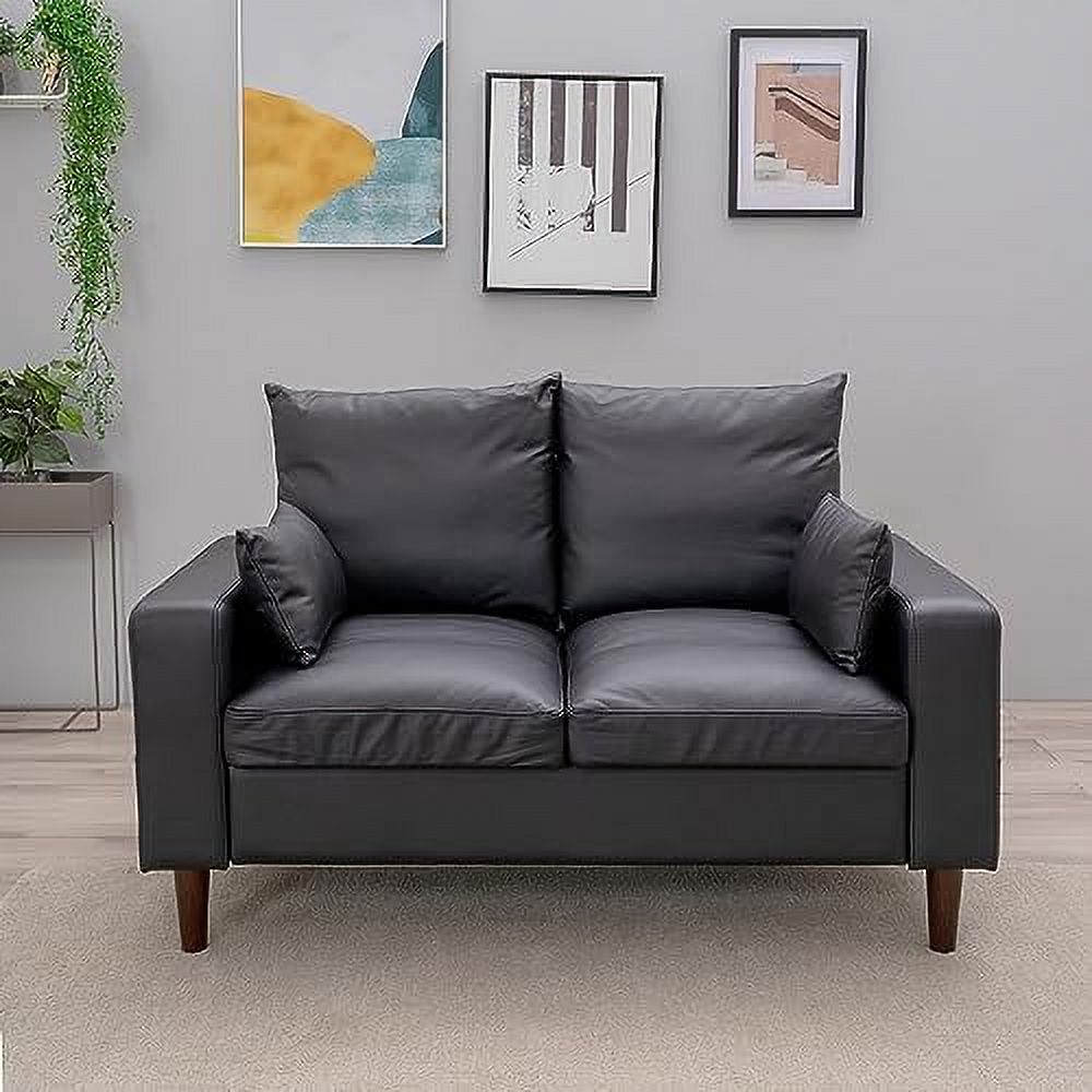 Black Faux Leather 2-Seater Sofa with Wood Leg P436407