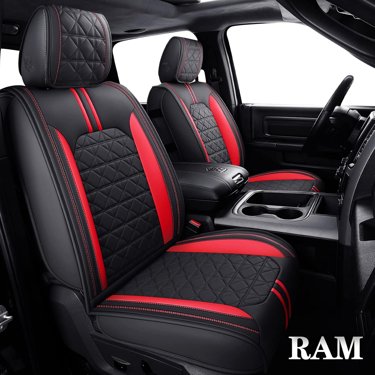 Black-White Waterproof Faux Leather Front Seat Covers F574