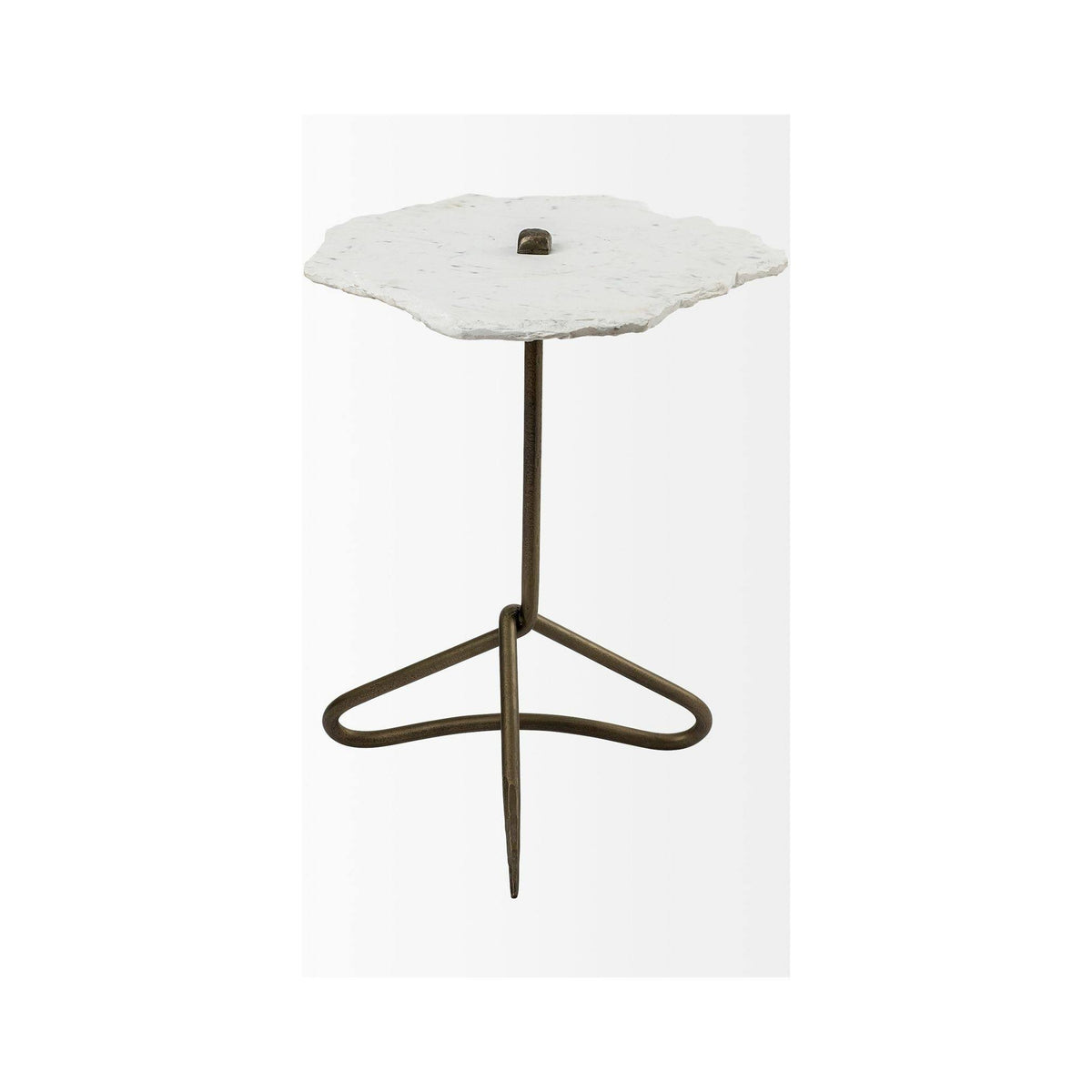 White Marble and Antique Gold Accent Table L1991