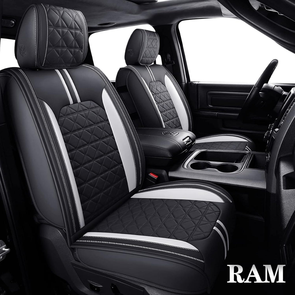 Black-White Waterproof Faux Leather Front Seat Covers F574