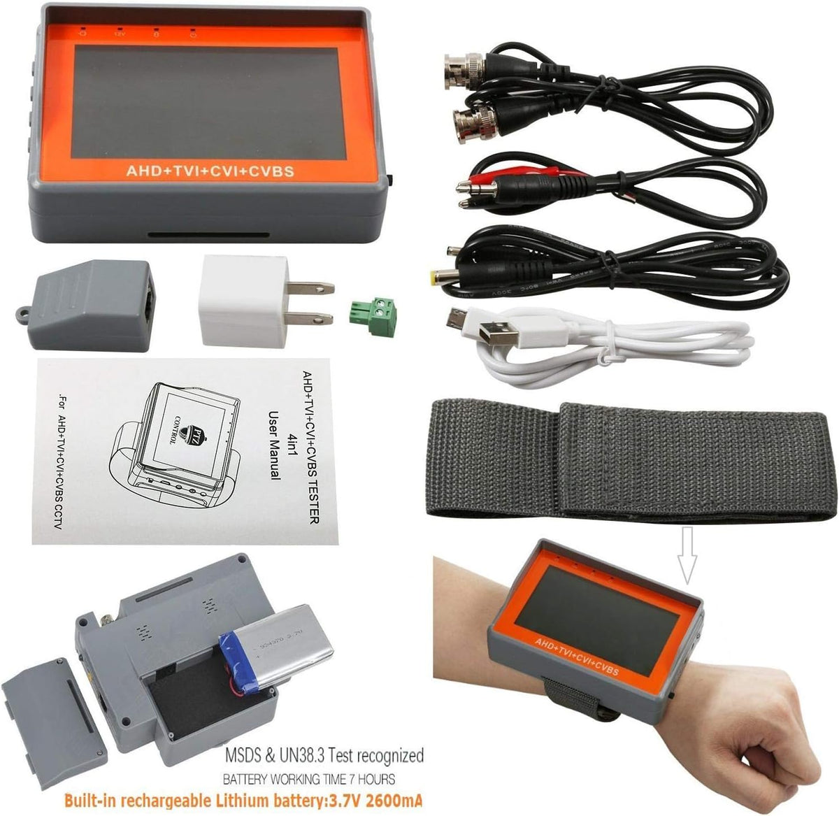 4 in 1 CCTV Tester for 1080P/3.0mp/4mp/5mp/8.0 Megapixel AHD, TVI, CVI, CVBS Analog Security Camera, 4.3 Inch IPS LCD Screen Video Monitor,12V 1A DC Out,PTZ/UTP Cable/Audio Tester Pack of 2 O8311
