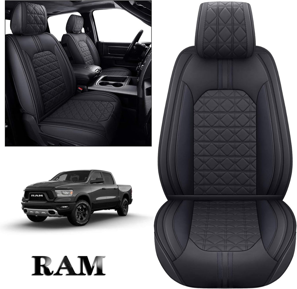Black-White Waterproof Faux Leather Front Seat Covers F574