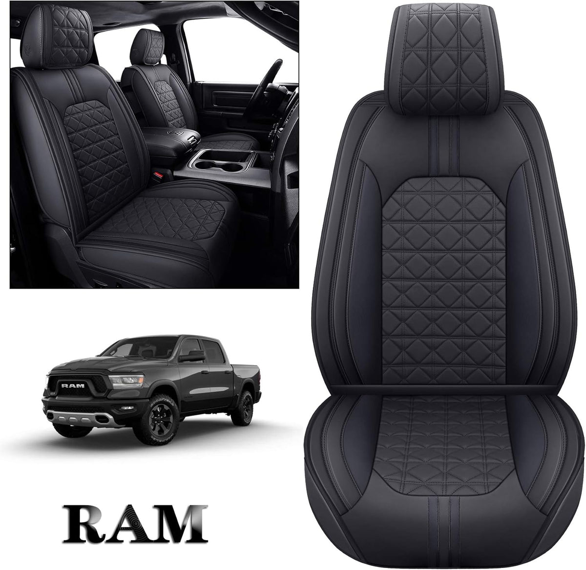 Black-White Waterproof Faux Leather Front Seat Covers F574