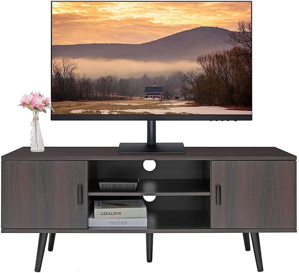Dark Walnut Retro TV Stand with 2 Cabinet and 2 Shelves X98417