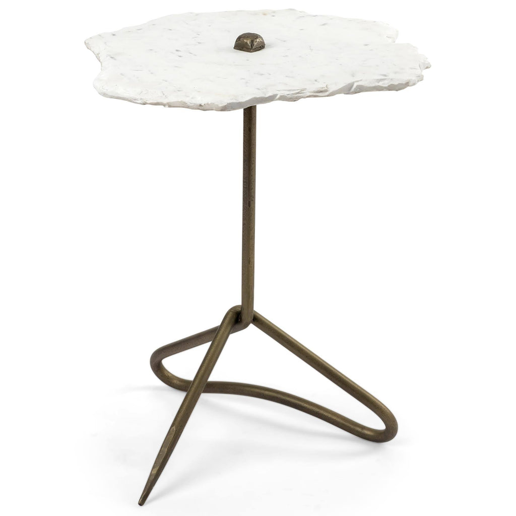 White Marble and Antique Gold Accent Table L1991
