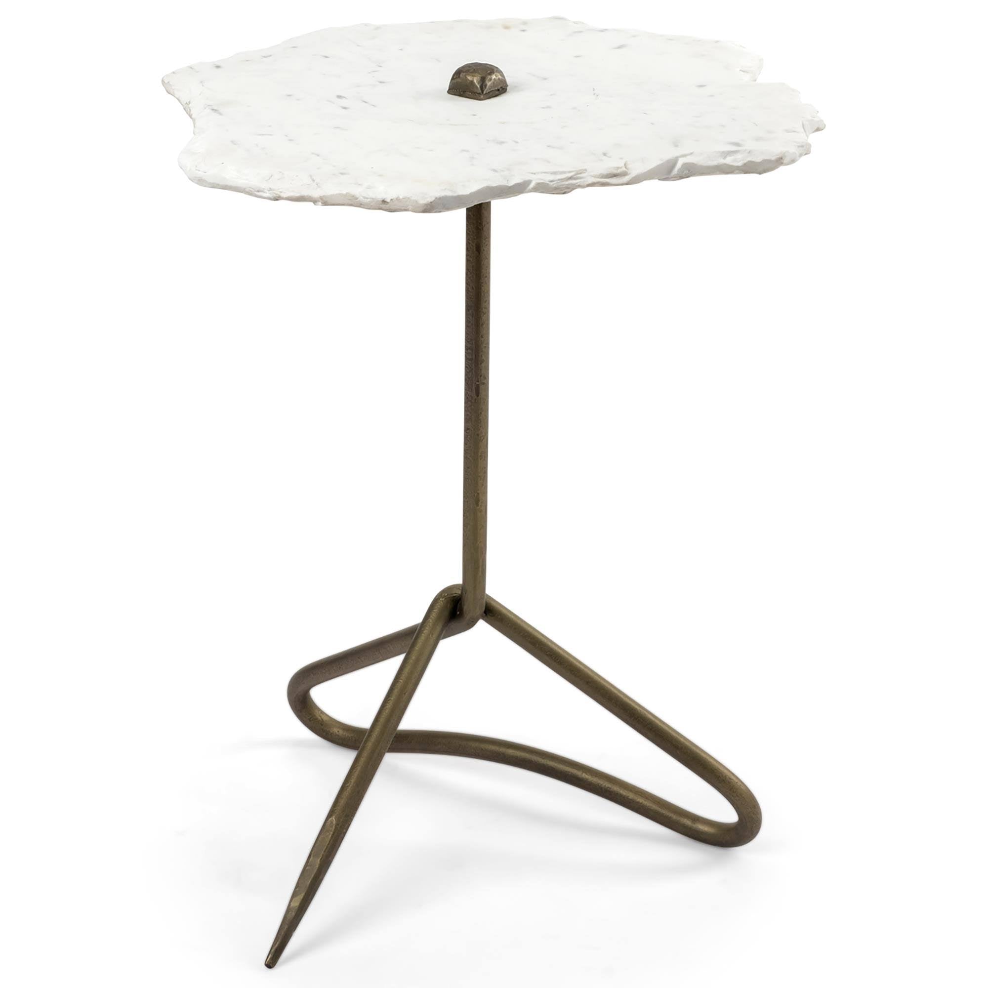 White Marble and Antique Gold Accent Table L1991