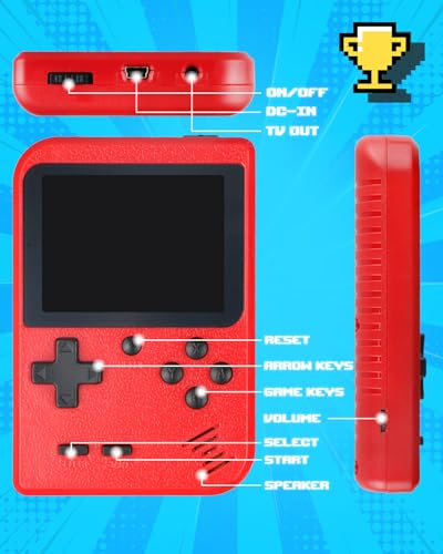 Handheld Retro Video Game Console with 500 Games, 3.0 Inches Screen, Red I649688