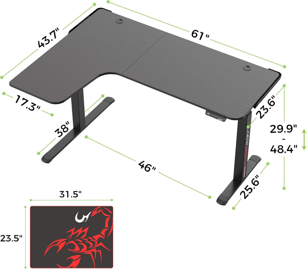 61" Dual Motor Electric Height Adjustable L Shaped Standing Desk with Mouse Pad N6201