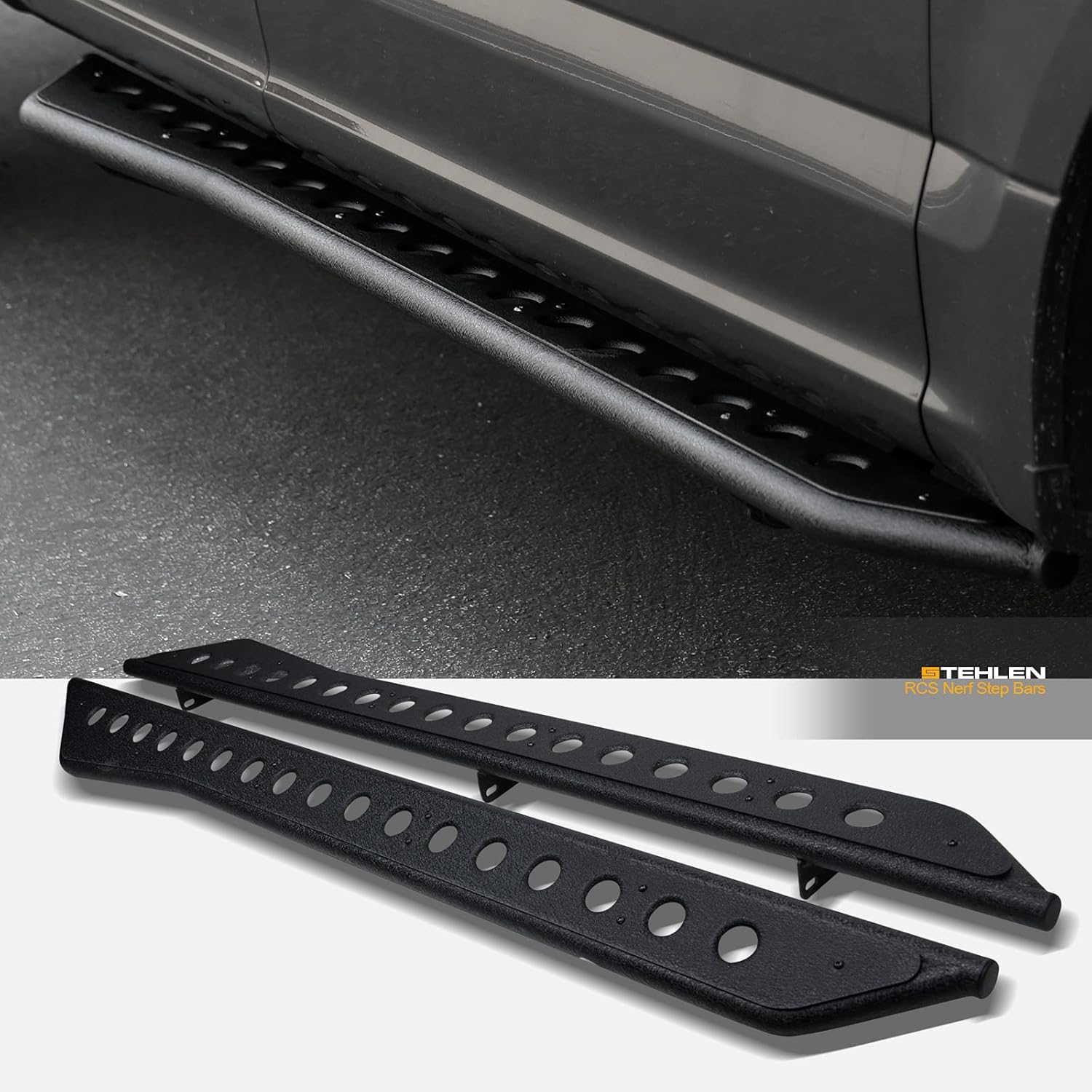 Textured Black Rock Slider Side Step Rails for Ram 1500 Crew Cab G826234