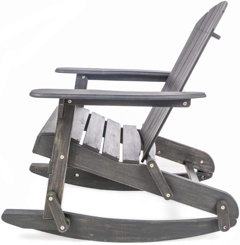 Dark Grey Acacia Wood Adirondack Rocking Chair U87299