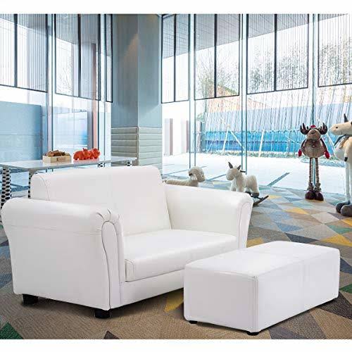 Black/White Kids Double Sofa with Ottoman V453306