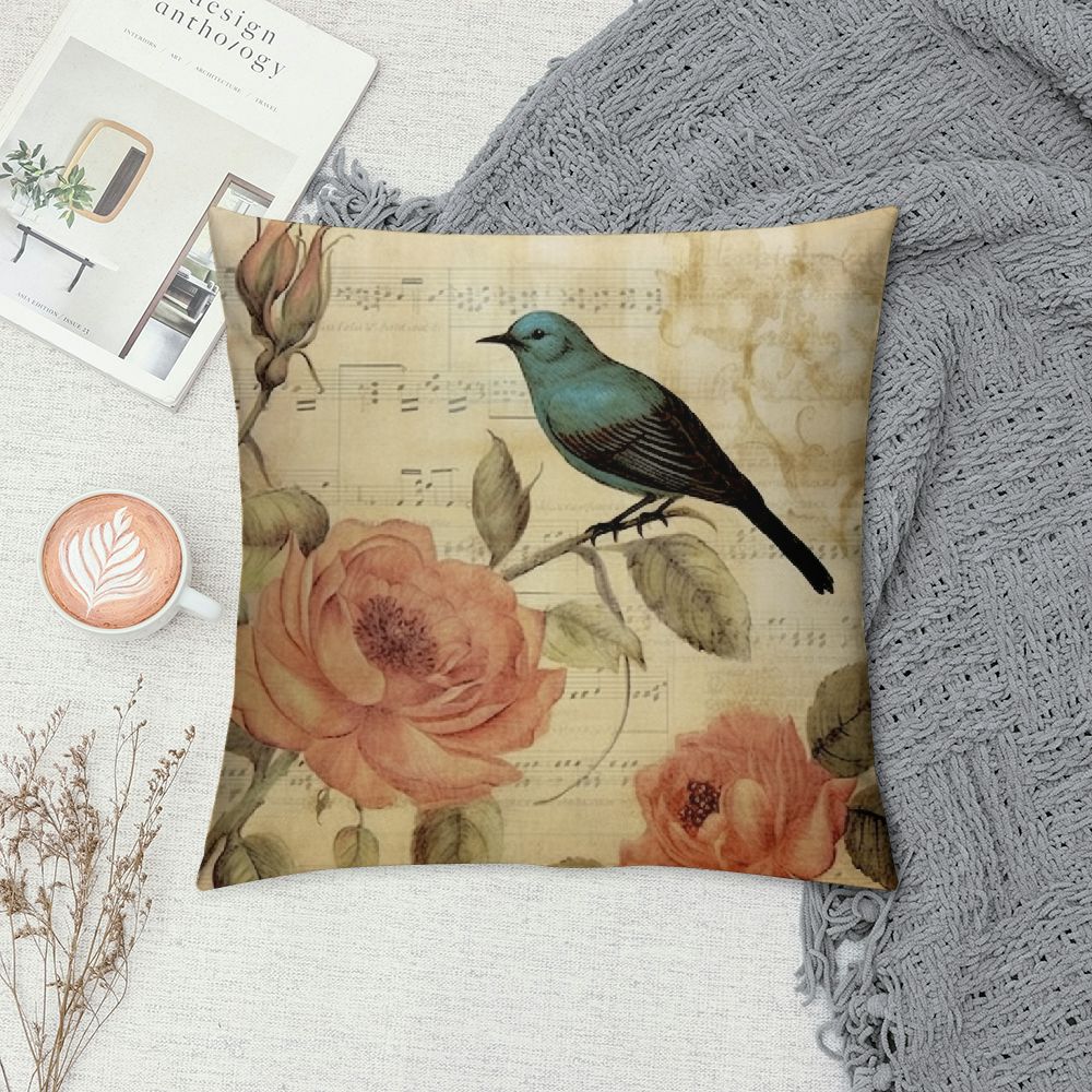 Victorian Bird Paris French Botanical Rose Cushion Pillow Case O310