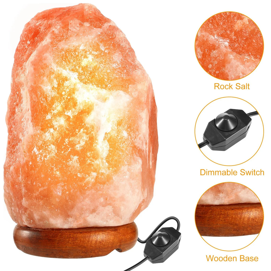 Salt Lamp with Dimmer Switch Hand Carved Table Lamp with Wood Base J601884