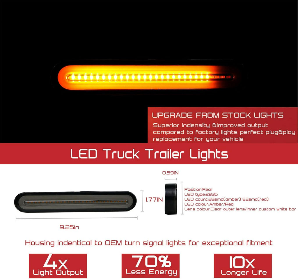 9.25" 100LEDs Truck Trailer Lights with Brake, Turn, Tail Light, Pack of 2 X3336