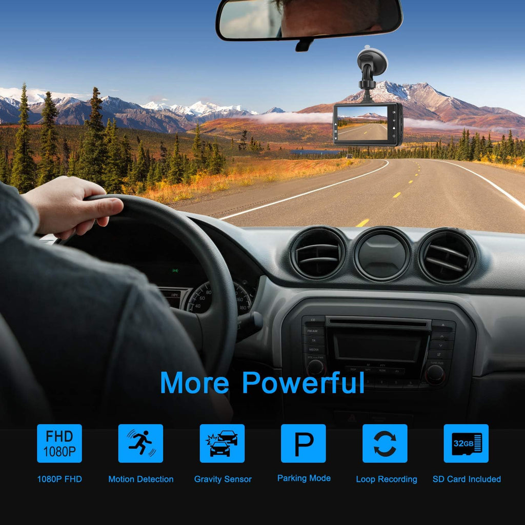 Dash Cam with 32G SD Card, 1080P FHD Car Driving Recorder 3'' IPS Screen 170° Wide Angle Dashboard Camera Aluminum Alloy Case, Parking Monitor Loop Recording Motion Detection Pack of 2 W231