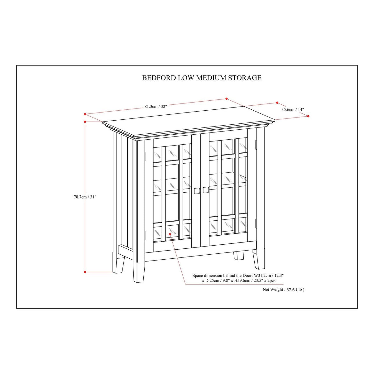 White Solid Wood Low Storage Media Cabinet U49802