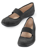 Black Slip-On Mary Jane Shoes with Stretchable Strap and Rubber Sole H9504