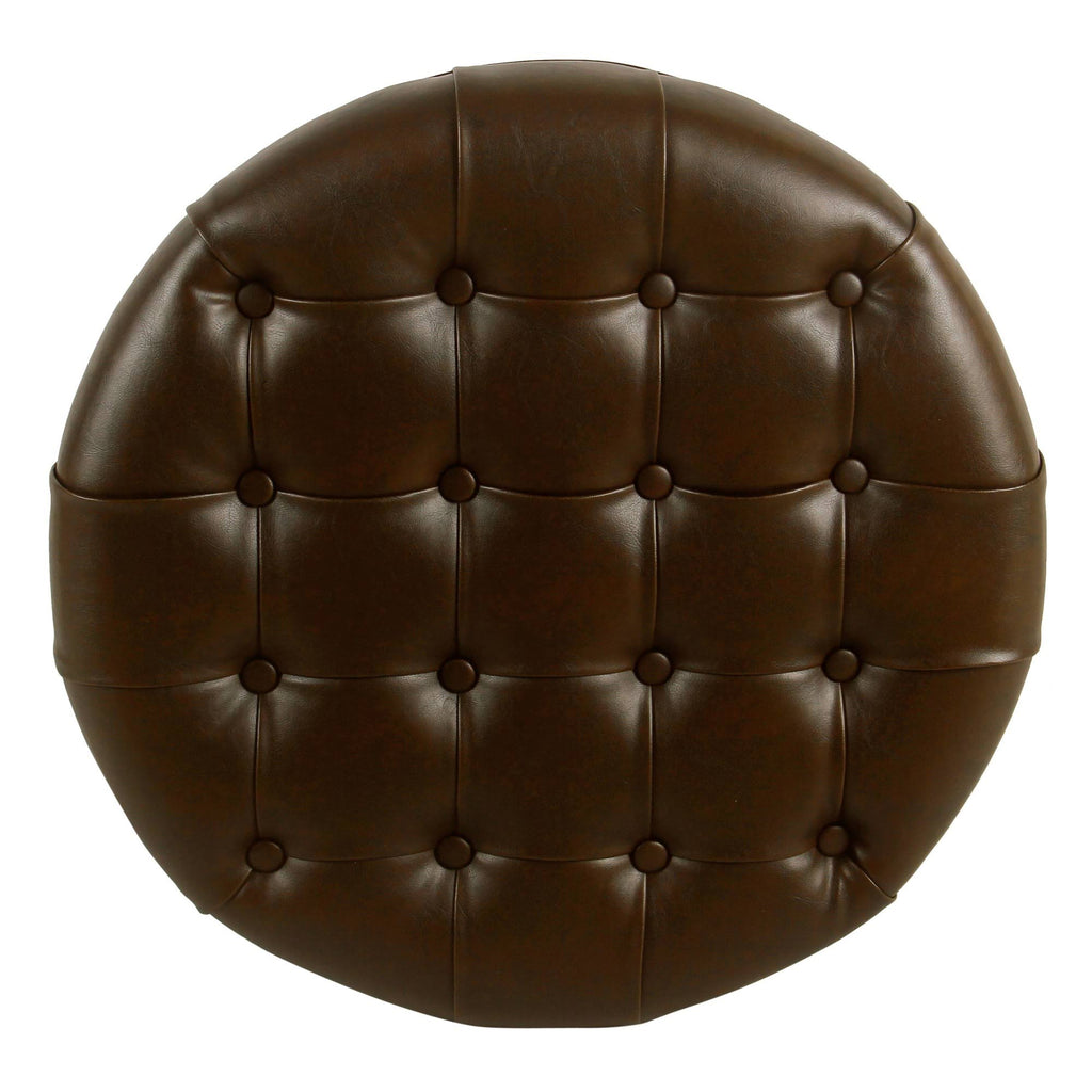 Brown Tufted Round Storage Ottoman Y63941