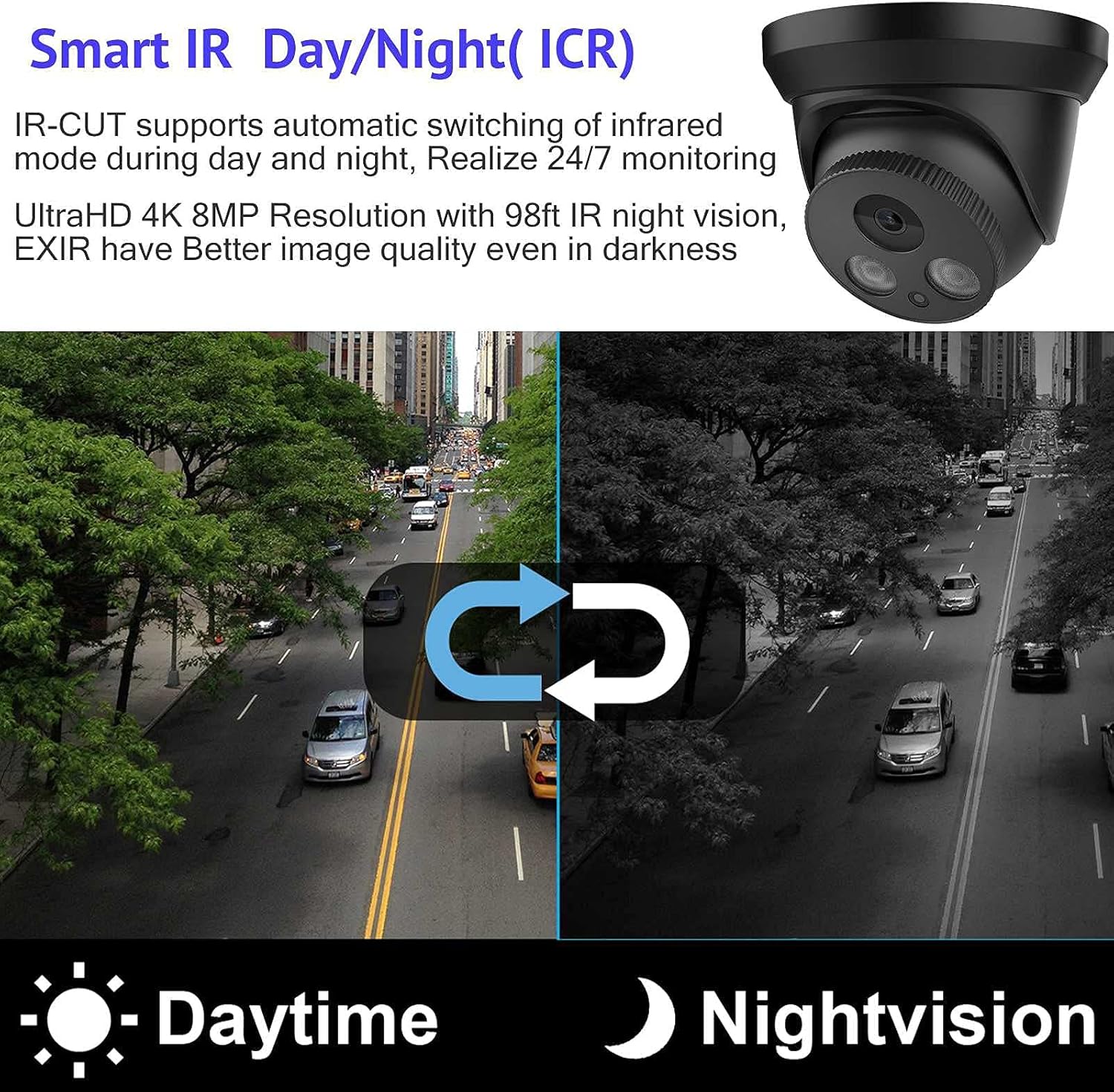 4K 8MP Outdoor PoE IP Turret Camera with Mic/Audio, 2.8mm Lens, IP67, WDR, Motion Detection D820776