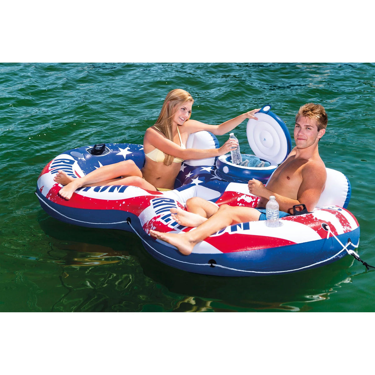 American Flag 2 Person Tube with Cooler and 2 Person Youth Inflatable Raft V7063