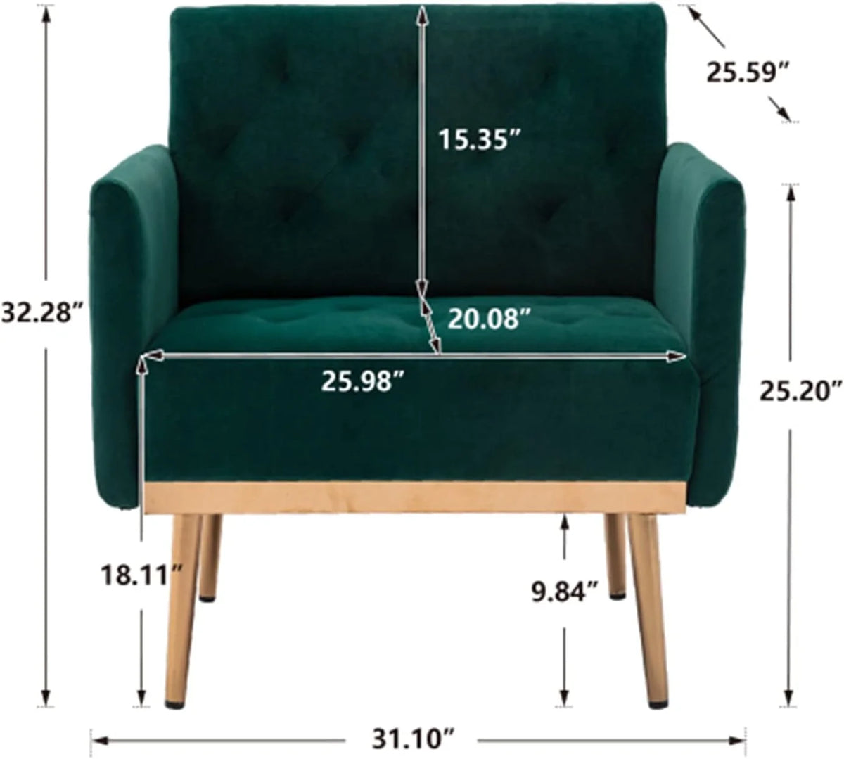 Square Velvet Accent Chair with Golden Metal Legs G22758