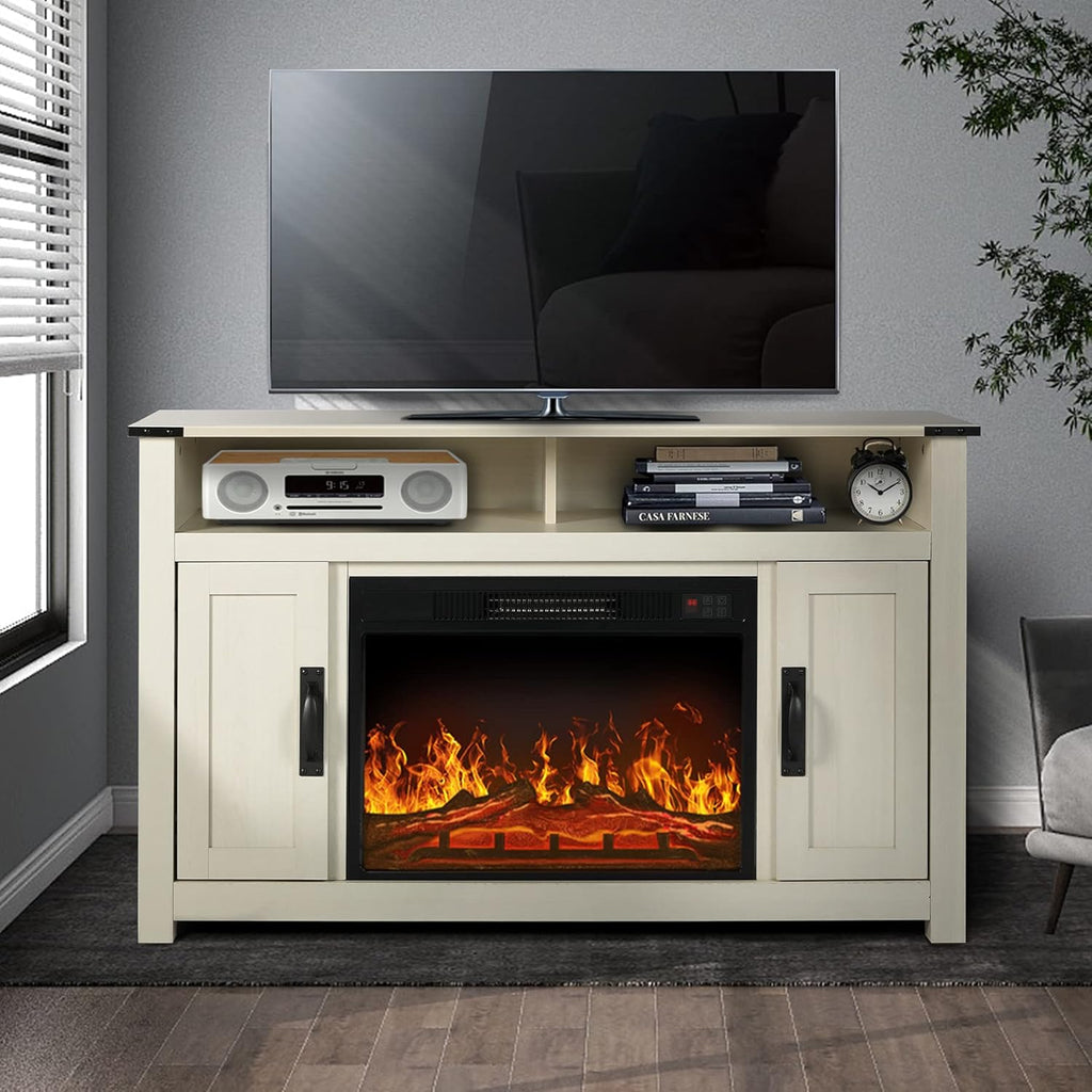Gray Barn Door TV Stand with 2 Storage Cabinets and Open Shelves Q175761