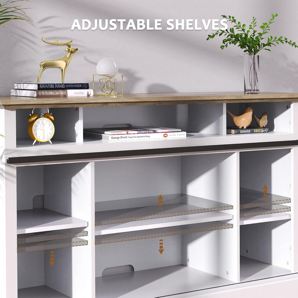 White Sliding Barn Door TV Stand with Adjustable Shelves P4824