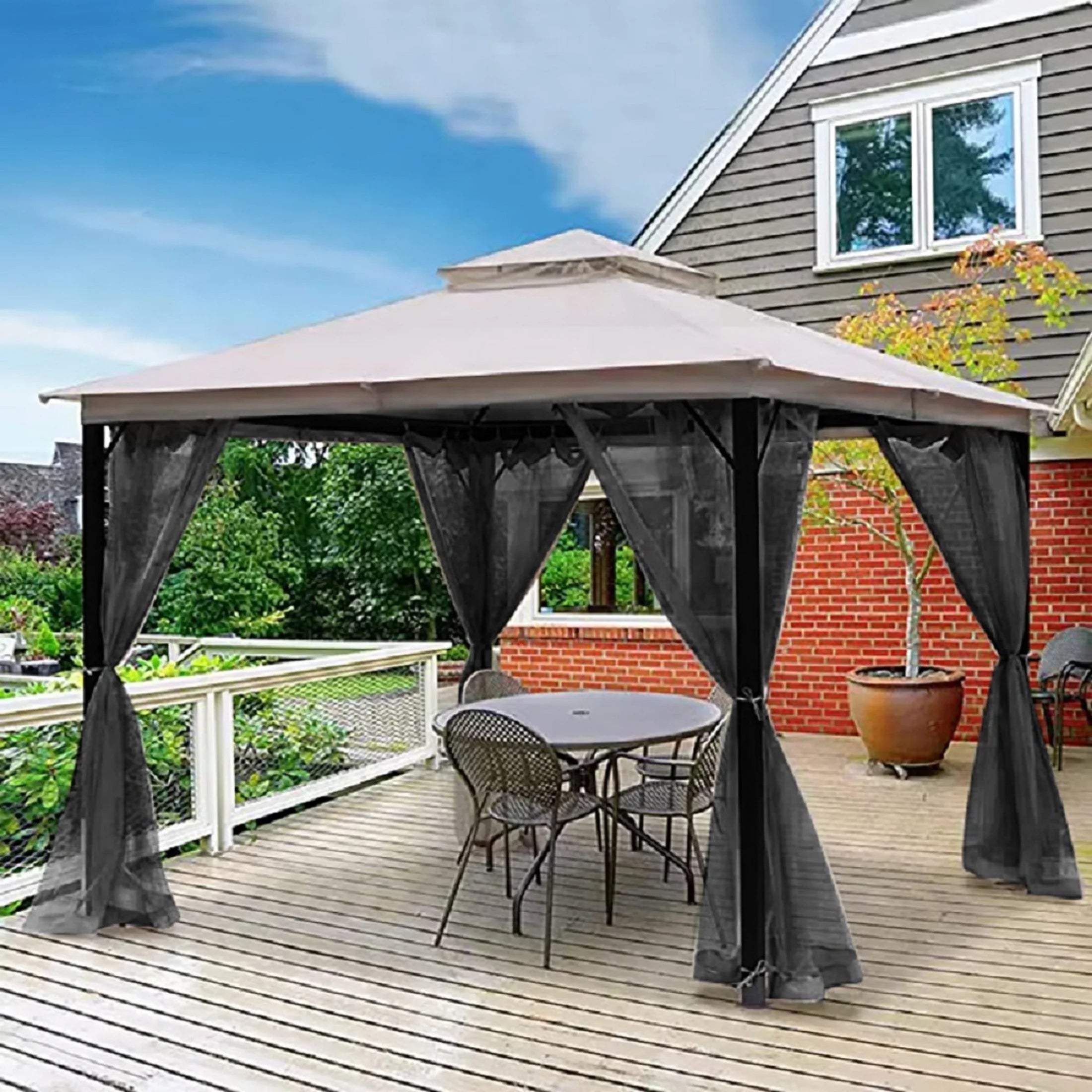 Black 10'x10' Gazebo Netting 4 Panels with Zipper I4496