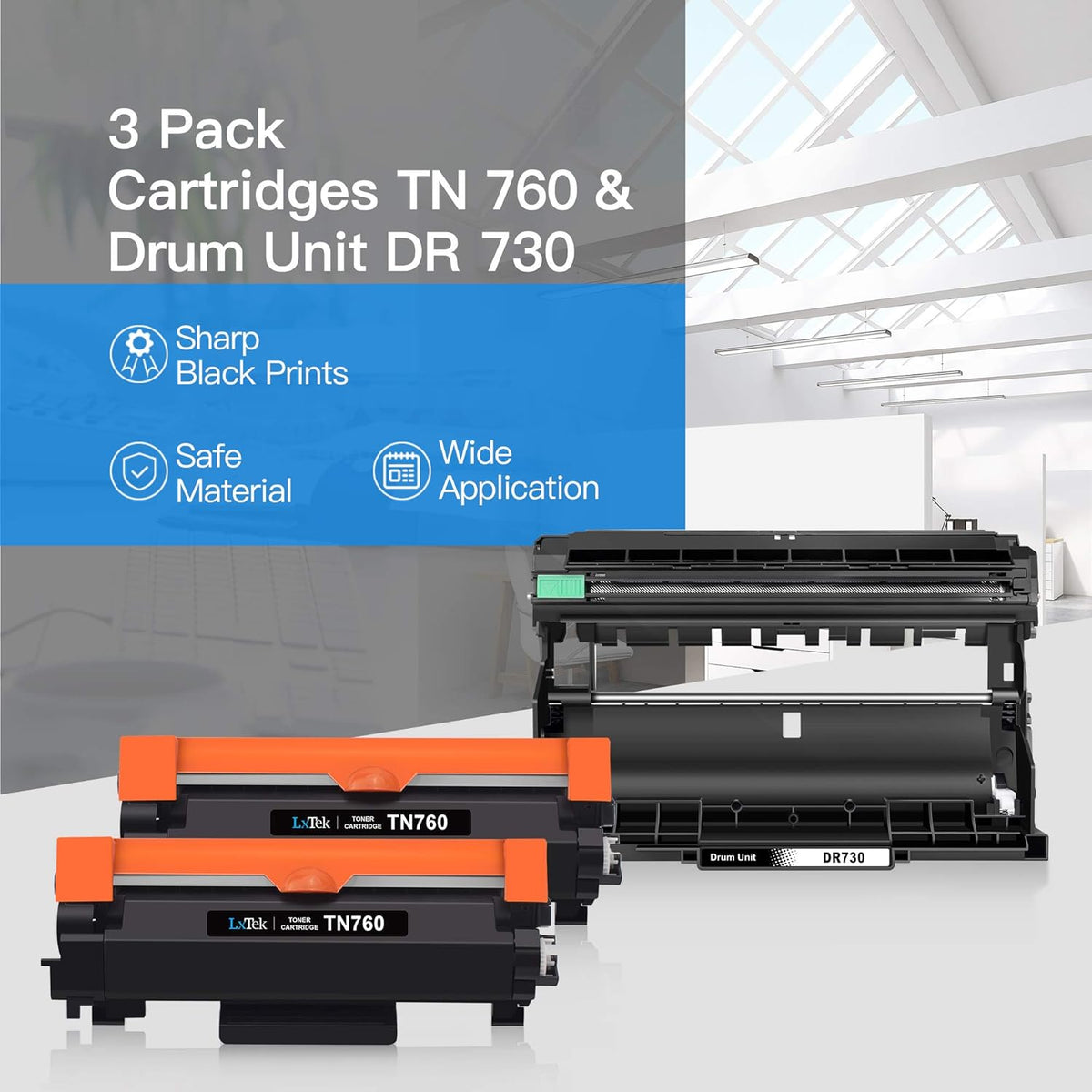 Compatible Toner Cartridge and Drum Unit Replacements for Brother Printer (2 Toner Cartridges, 1 Drum Unit, 3 Pack) W438642