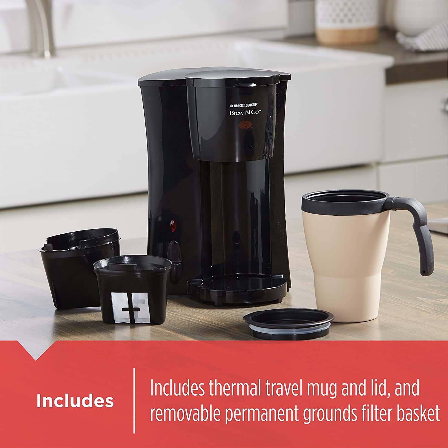 Personal Coffeemaker with Travel Mug, Black/Beige T71980