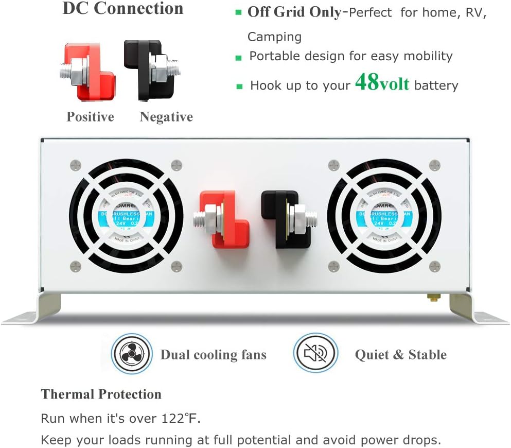 5000W Pure Sine Wave Power Inverter DC 48V to 110V 120V AC with Dual Outlets and Digital LED Display B5144