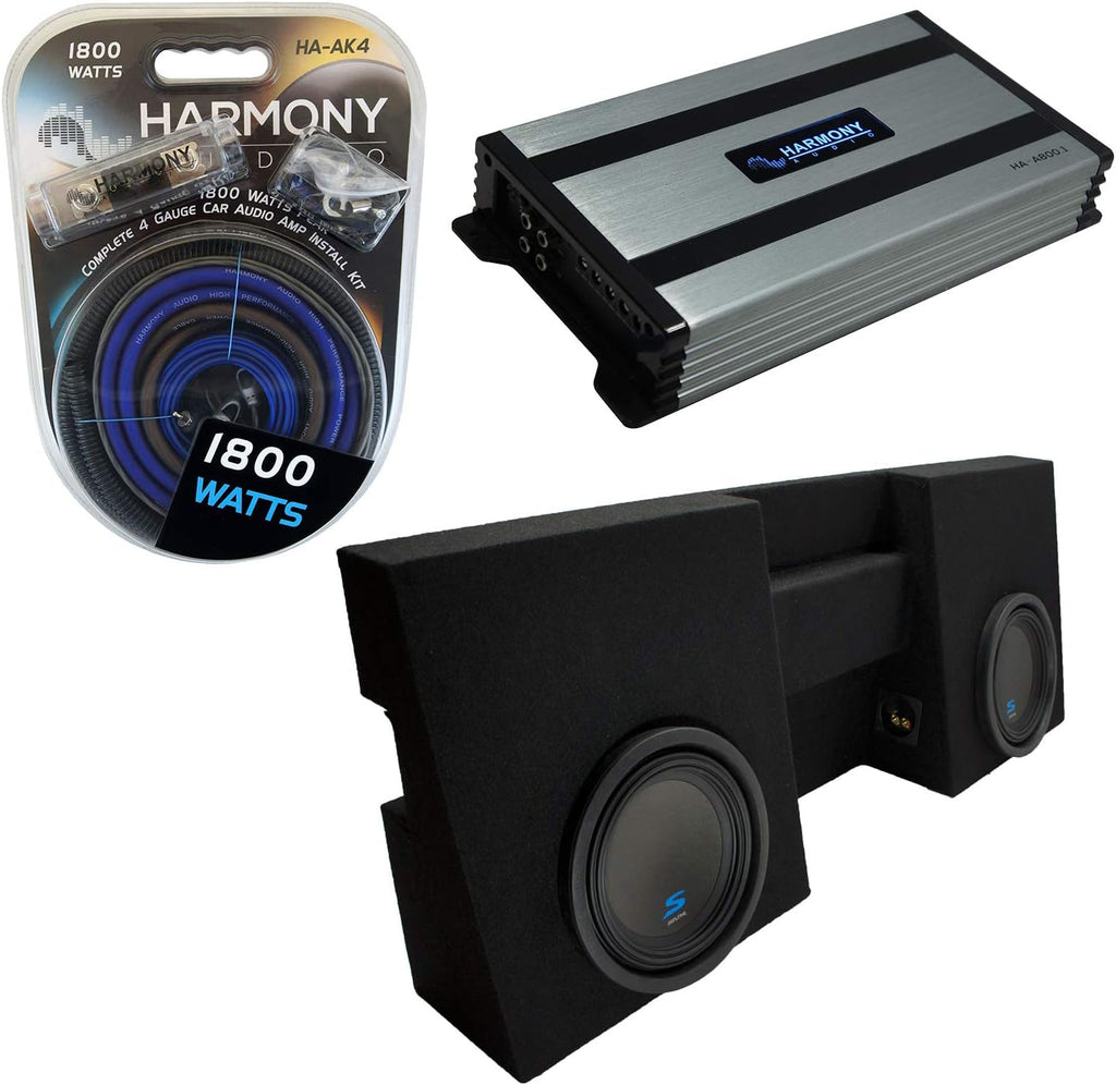 Compatible with 2005-UP Toyota Tacoma Double Cab Truck Alpine Bundle Type S S-W10D2 Dual 10 Sub Box Enclosure with Harmony HA-A800.1 Amplifier & 4GA Amp Kit O1702