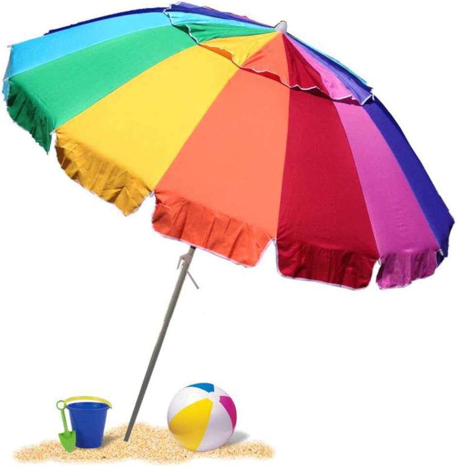 8 Foot Heavy Duty High Wind Beach Umbrella with Sand Anchor & Carrying Bag Z70743