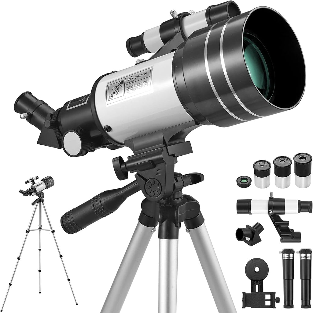 70mm Aperture 300mm Focal Length Refractor Telescope with Adjustable Tripod Stand E967