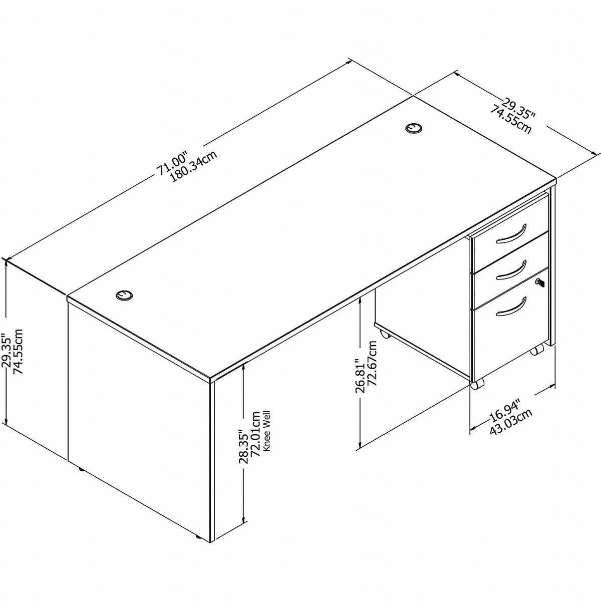 72w x 30D Office Desk with Mobile File Cabinet, Platinum Gray M803