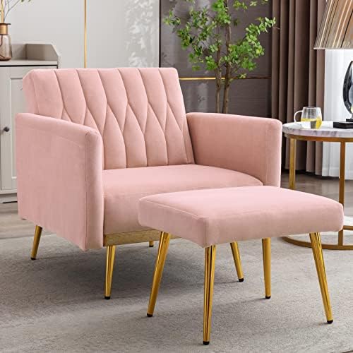 Cream Velvet Single Sofa Chair with Ottoman B729712